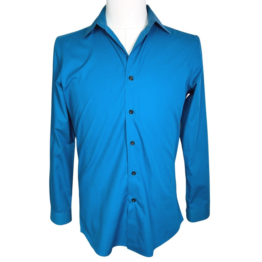 BESPOKE NEW YORK Men's Small Teal Blue Slim Fit Long Sleeve Button Down Shirt
